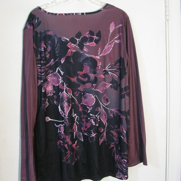 * Unbranded Purple Blouse XL New NWOT Black Floral Print Casual - Picture 5 of 5